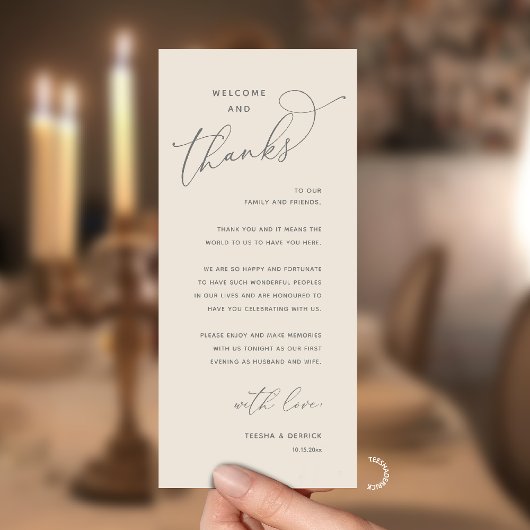 Programme Elegant Reception "Welcome and Thanks" Guest Card