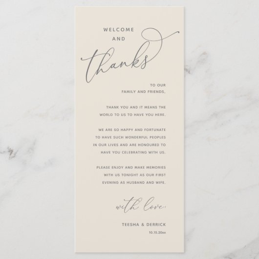 Programme Elegant Reception "Welcome and Thanks" Guest Card (Devant)