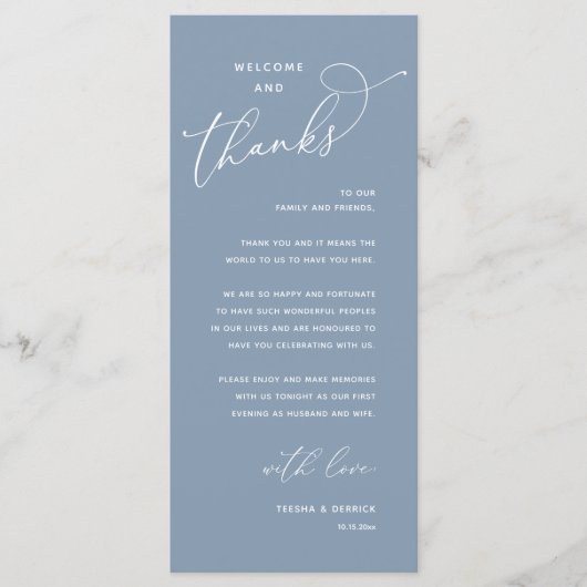 Programme Elegant Reception "Welcome and Thanks" Guest Card (Devant)