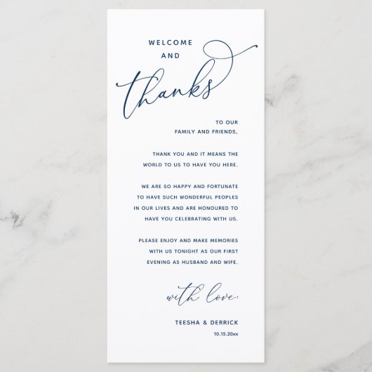 Programme Elegant Reception "Welcome and Thanks" Guest Card (Devant)