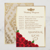 Programme Elegant Red Roses and Gold Frame Cream Wedding (Devant / Derrière)