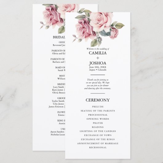 Programme Élégant Romantique Mariage Rose Rose Moderne Chic (Devant / Derrière)