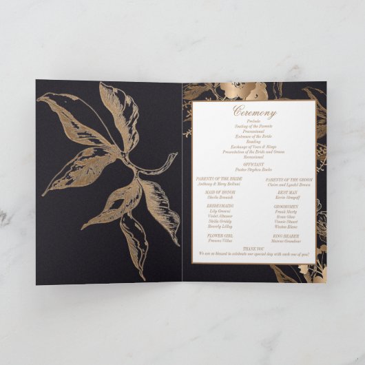 Programme Élégant Rose de fleurs or Buds Mariage plié (Intérieur)