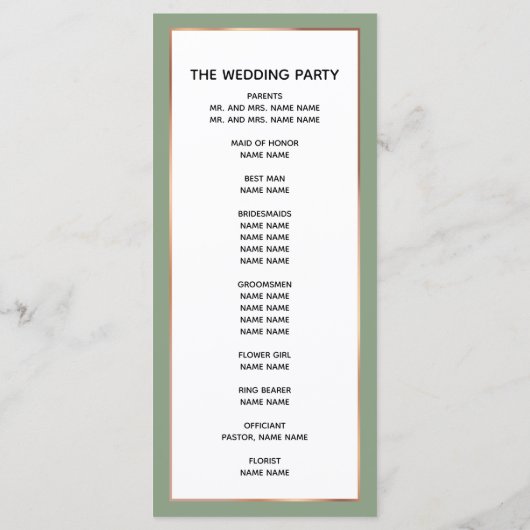 Programme Élégant Rose de Sage Gold Copper Palm Tree Mariage (Dos)