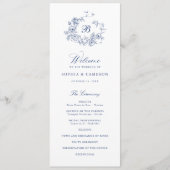 Programme Élégant Rose Floral Wreath Blue Monogram Mariage (Devant)