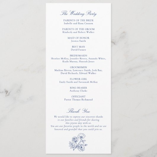 Programme Élégant Rose Floral Wreath Blue Monogram Mariage (Dos)