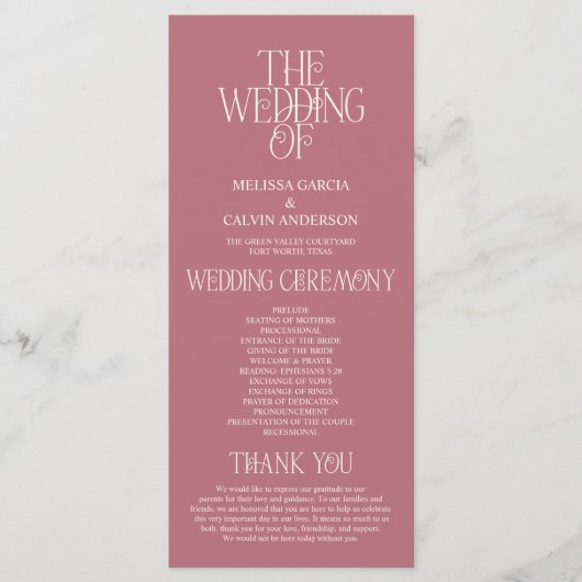 Programme Elegant Rose Gold Typography Wedding Program (Devant)