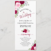 Programme Élégant Rose Hot Rose Aquarelle Mariage Floral (Devant)