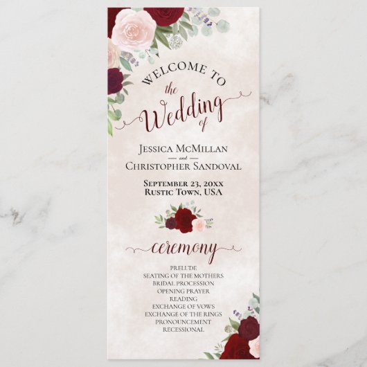 Programme Elégant Rose Mariage rouge et rose pâle (Devant)