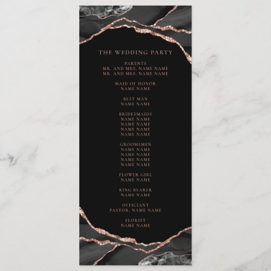 Programme Élégant Rose noir Gold Foil Mariage Agate (Dos)