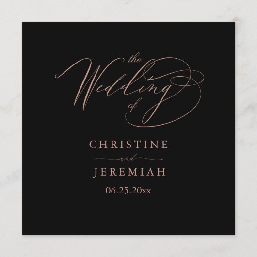 Programme Élégant Rose noir  or Script Typographie Mariage (Devant)