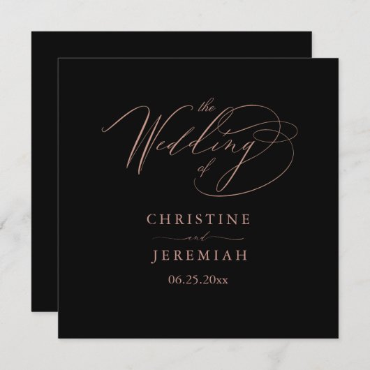 Programme Élégant Rose noir  or Script Typographie Mariage (Devant / Derrière)