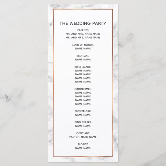 Programme Elégant Rose or cuivre marbre palmier Mariage  (Dos)