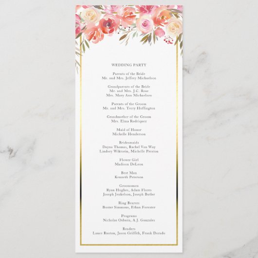 Programme Élégant rose Peach Floral Mariage (Dos)