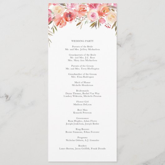 Programme Élégant rose Peach Floral Mariage (Dos)
