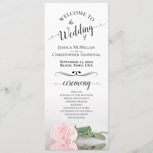 Programme Élégant rose rose rose pâle Mariage romantique sim (Devant)
