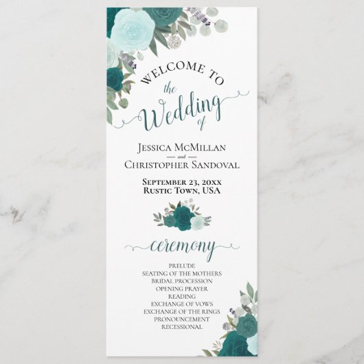 Programme Elégant Rose Turquoise Boho aquarelle Mariage flor (Devant)