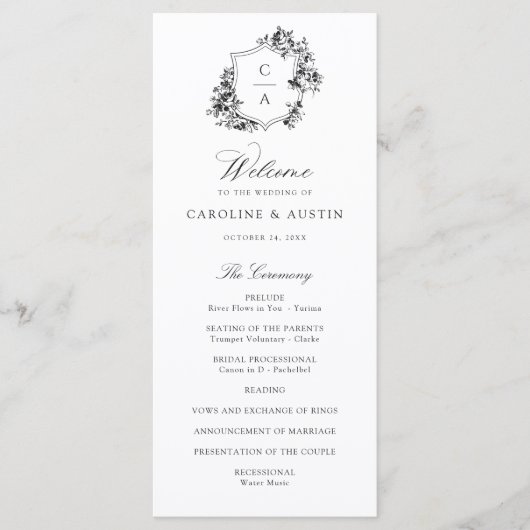 Programme Élégant Rose Vintage Crest Mariage (Devant)
