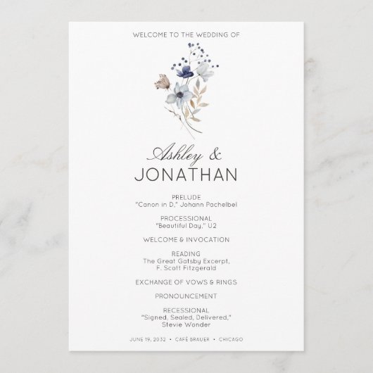 Programme Élégant Rustique moderne Mariage Fleur sauvage (Devant)