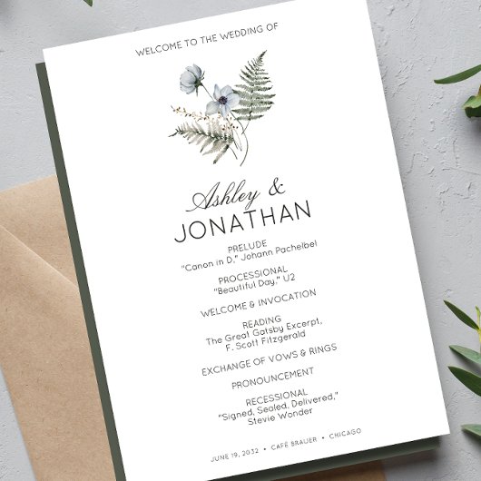 Programme Élégant Rustique moderne Mariage Fleur sauvage