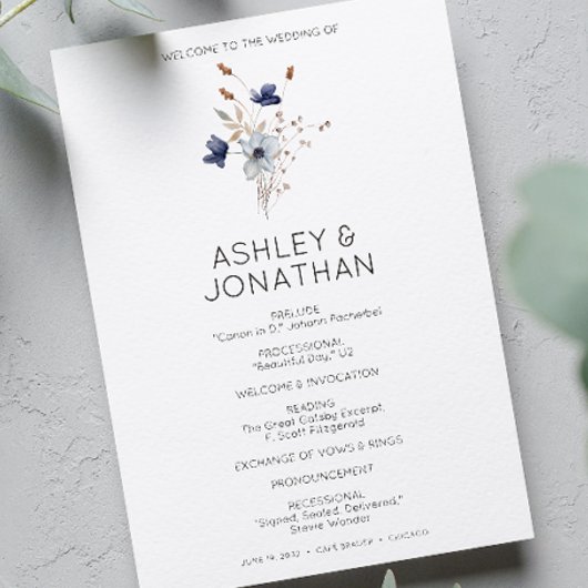 Programme Élégant Rustique moderne Mariage Fleur sauvage