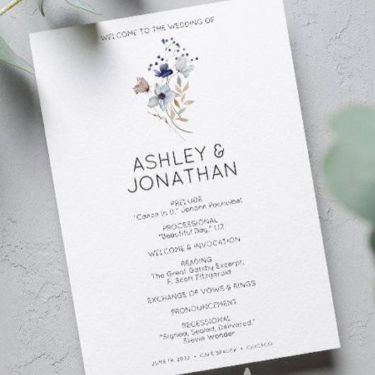 Programme Élégant Rustique moderne Mariage Fleur sauvage