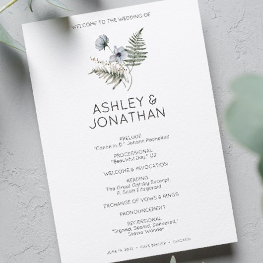 Programme Élégant Rustique moderne Mariage Fleur sauvage