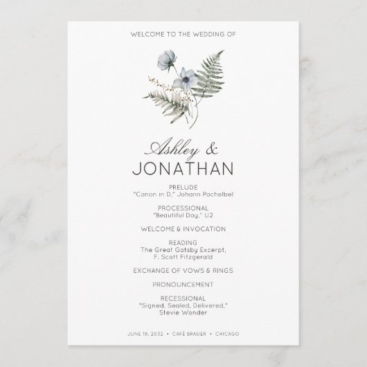 Programme Élégant Rustique moderne Mariage Fleur sauvage (Devant)