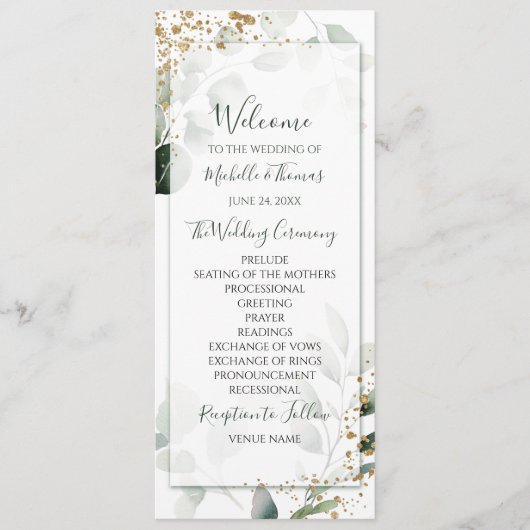 Programme Elégant Sage Gold Aquarelle Eucalyptus Vert (Devant)