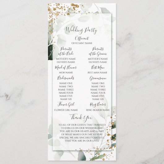 Programme Elégant Sage Gold Aquarelle Eucalyptus Vert (Dos)