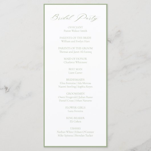 Programme Elegant Sage Green Botanical Wedding (Dos)