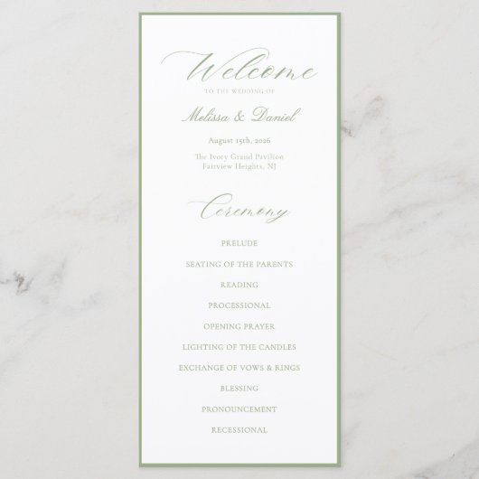 Programme Elegant Sage Green Botanical Wedding  (Devant)