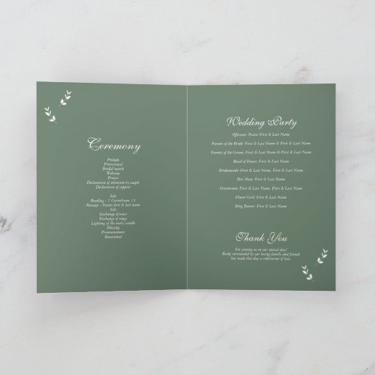 Programme Elégant Sage Green Script Mariage Commande de serv (Intérieur)