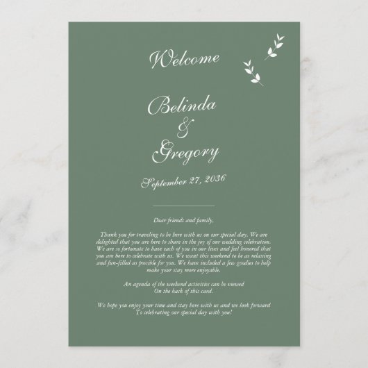 Programme Élégant Sage Olive Green Script Mariage Itinéraire (Devant)