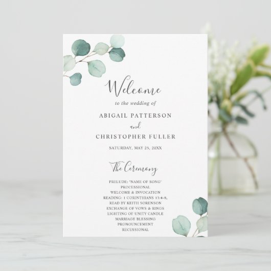 Programme Elégant Sage Vert Eucalyptus Mariage (Debout devant)