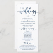 Programme Élégant Script bleu marine, notre cérémonie Mariag (Devant / Derrière)