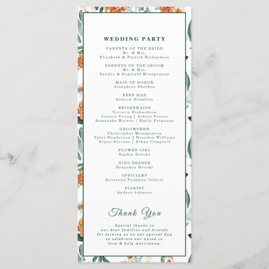 Programme Élégant Script de verdure Aquarelle Floral Mariage (Dos)