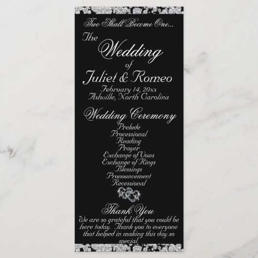 Programme Élégant script et Parties scintillant - Mariage no (Devant)