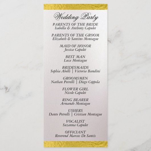 Programme Élégant script et ruban - Mariage blanc Pearl/or (Dos)