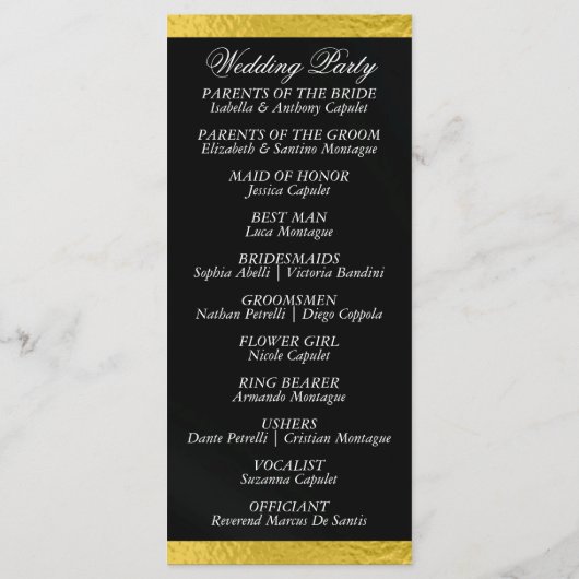 Programme Élégant script et ruban - Mariage noir/or (Dos)