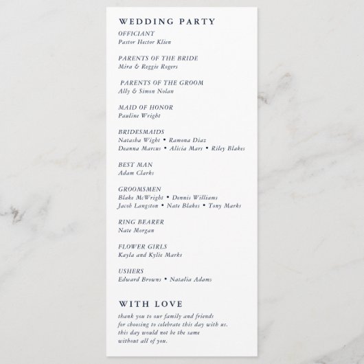 Programme Élégant Script Français Blue Floral Toile Mariage (Dos)