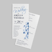 Programme Élégant Script Français Blue Floral Toile Mariage