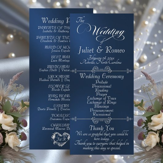 Programme Elegant Script & Monogram - Blue Wedding