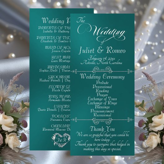 Programme Elegant Script & Monogram - Teal Wedding