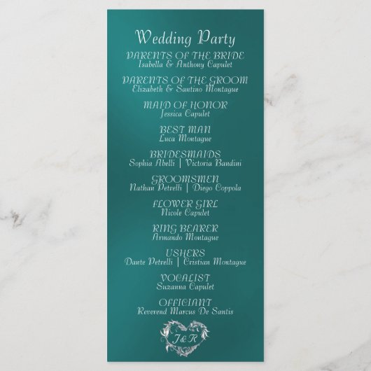 Programme Elegant Script & Monogram - Teal Wedding (Dos)