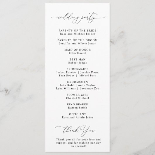 Programme élégant script noir et blanc mariage (Dos)