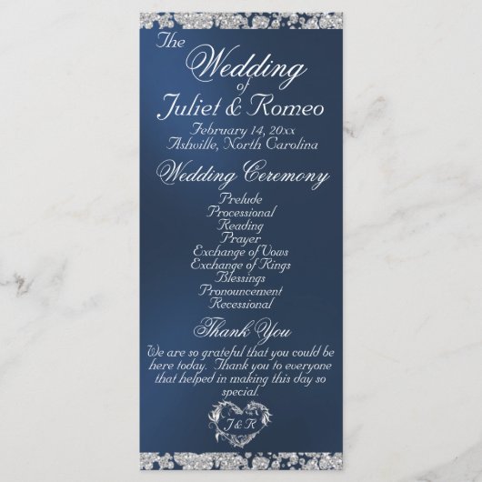 Programme Élégant script & Parties scintillant - Mariage ble (Devant)