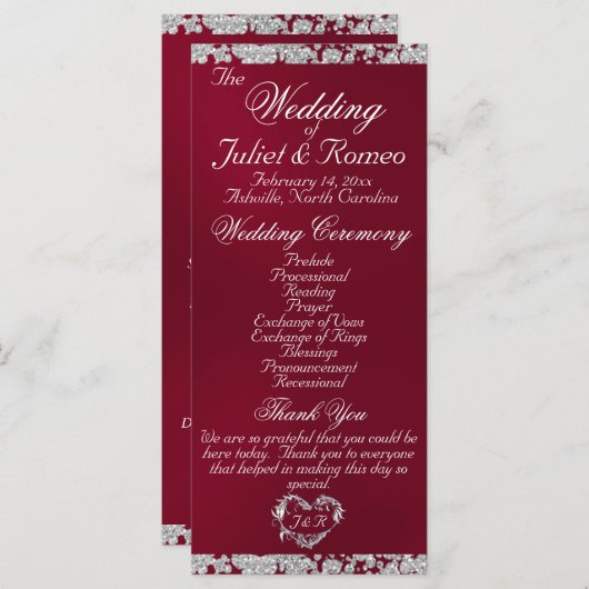 Programme Élégant script & Parties scintillant - Mariage Bou (Devant / Derrière)