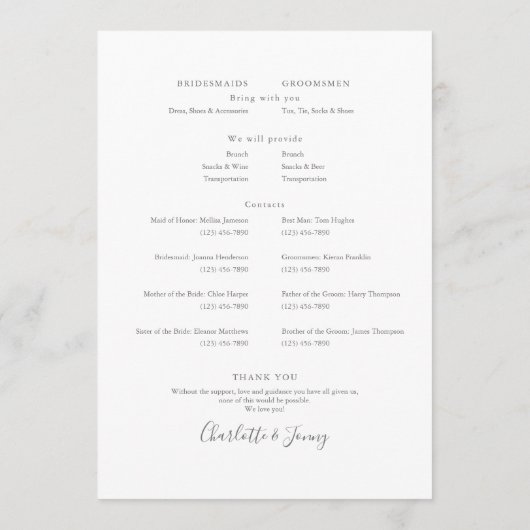 Programme Elegant Script Photo Mariage Calendrier Timeline (Dos)