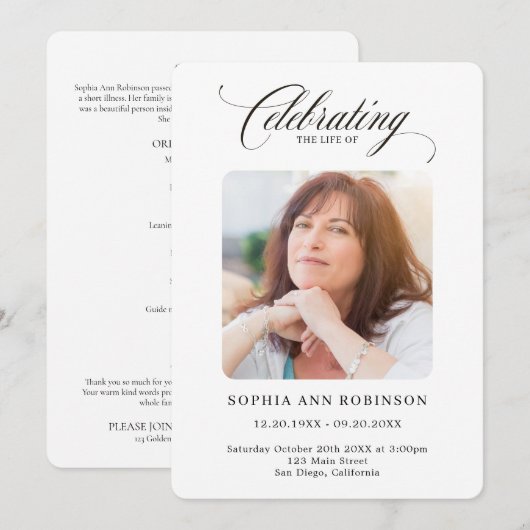 Programme Élégant Script Photo Mémorial Commande de service (Devant / Derrière)